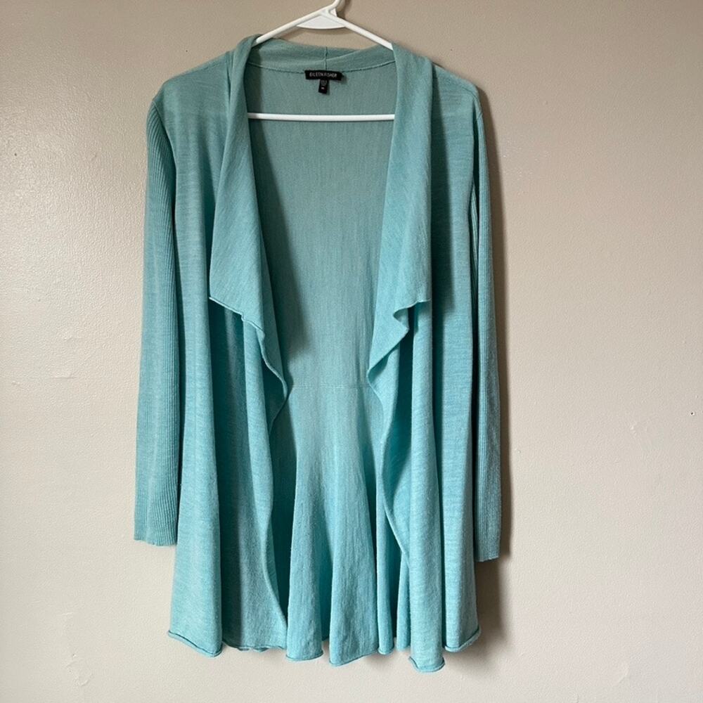 Eileen Fisher Merino Wool Sweater Cardigan Womens MEDIUM Open Front Lightweight